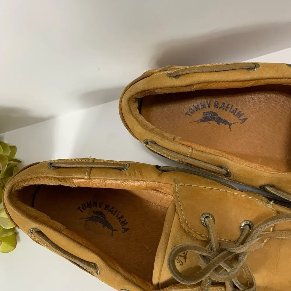 TOMMY BAHAMA tan Leather boat shoes